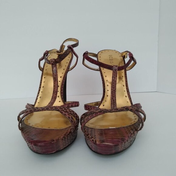 BCBGirls 'Minsy2' Cherrywood Snake Leather  T- Strappy Stiletto Platforms  Size9 - Picture 3 of 8